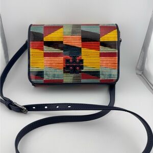 Tory Burch Britten Printed Patent Leather Colorful Geometric Crossbody Bag NWOT